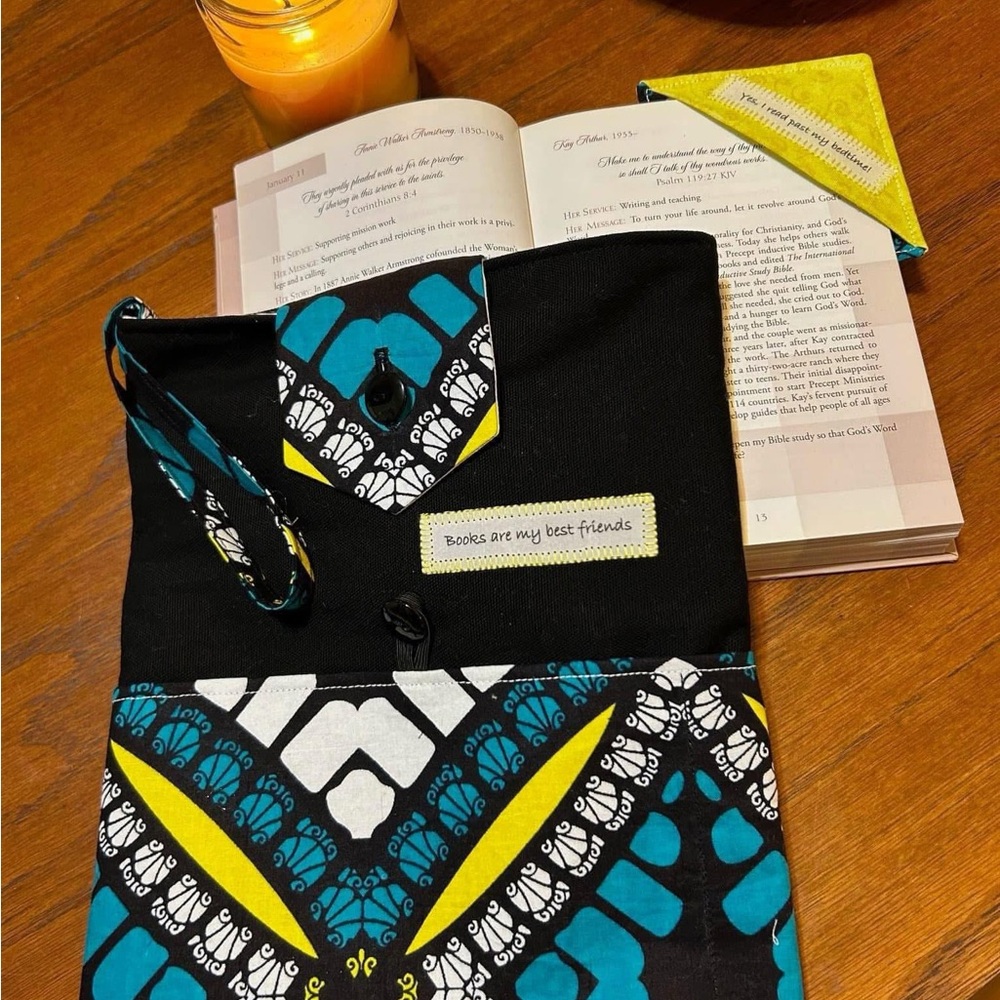 Black and Blue Book Sleeve with Bookmark